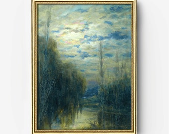 Strahlender Mond beleuchtet eine ruhige Wasserlandschaft I Oil on Canvas | 19.Jahrhundert | Malerei I Portrait I Fine Art I Druckbares Digitales Produkt