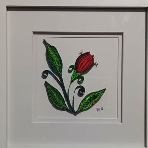 5x5 in image Quilled Rose Bud in a 10x10 frame