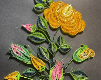 Yellow rose quilling art