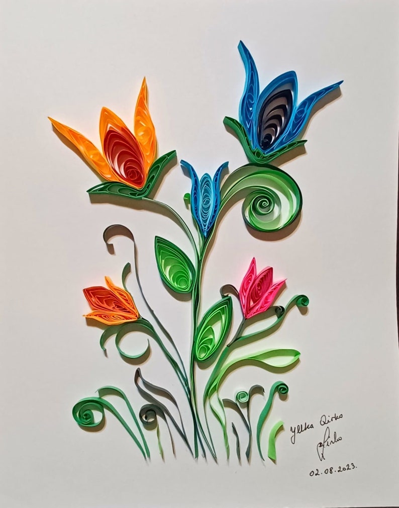 8x10 Inch Quilled Flowers Paper Quilling/art/ Flowers Etsy