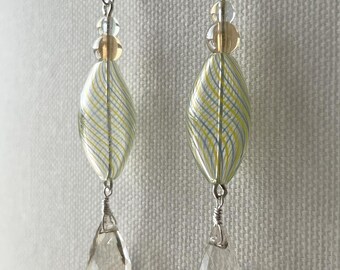 Pale green and champagne Venetian glass dangle earrings