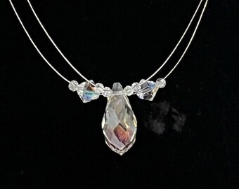 Iridescent AB crystal teardrop cluster necklace (steel)