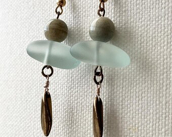 Seaglass & ceramic dangle earrings (Beachcomber collection)