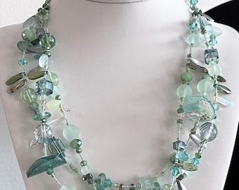 Shades of Mint 3-strand glass bead necklace