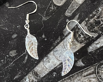 Iridescent pressed-glass leaf earrings