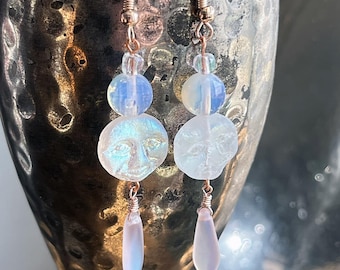 Opalescent glass moon earrings