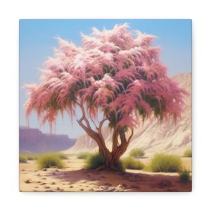 Canvas Print: Tamarisk Shade - Spiritual Oasis Desert Tree Artwork, Biblical Abraham Inspired, Religious Home Decor, Tranquil Art