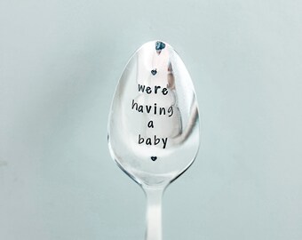 Vintage Silverplated Custom Stamped Spoon, Were Having A Baby, Stamped Vintage Teaspoon Gift, Pregnancy Announcement for Dad Husband Mom