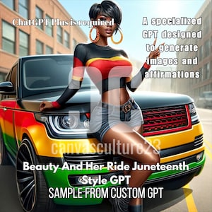 Laissez libre cours à votre créativité avec notre image GPT personnalisée Beauty And Her Ride de style Juneteenth pour créer des images et des affirmations positives sans effort