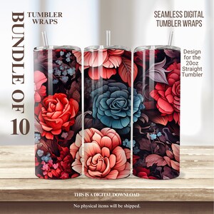 Exklusives Bundle von 10 nahtlosen 20 Unzen PNG Digital Tumbler Wraps Gothic Aquarell Retro Blumen für ultimative Eleganz Erhöhen Sie Ihre Getränke