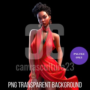 10 für 10 | PNG Bündel von Savvy Chic Schwarze Frau im Roten Langes Abendkleid | Für Print on Demand