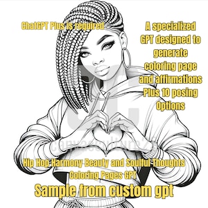 Hip Hop Harmony Beauty Soulful Thoughts mais 10 ideias de poses Desbloqueie a criatividade com páginas para colorir de afirmação GPT personalizado para uso comercial