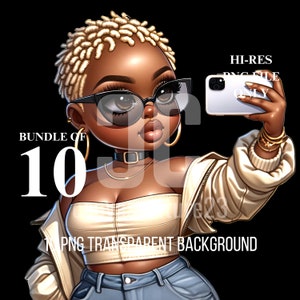 10 exklusive Curvy Chibi Fashionista PNG transparente Hintergründe - Urban Chic, Trendy Apparel & Decor POD-Assets