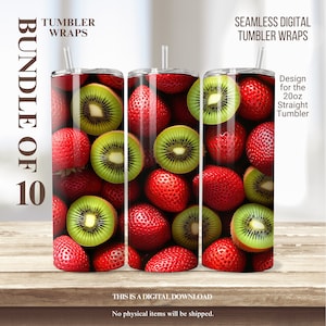 Exklusive weihnachtliche 20 Unzen Tumbler Wraps: Erdbeere und Kiwi Festliche Freude Perfektes digitales PNG-Bundle für die Weihnachtszeit
