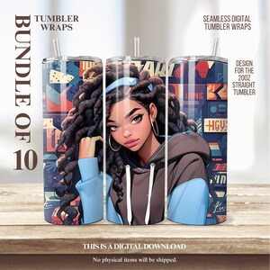 10er-Pack Exklusive 20 Unzen Digital Tumbler Wraps: Urban Chic Lady in Hoodie, Seamless Street Artistik für Elite-Getränkekenner