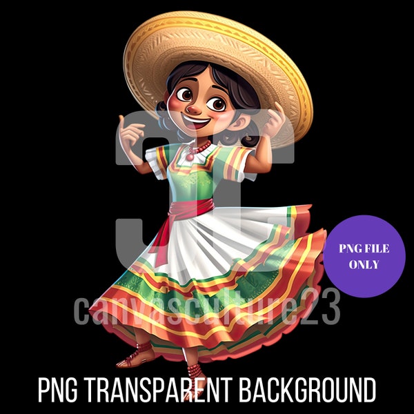 5 for 5 | Celebrate Cinco de Mayo with a Dancing Cartoon Girl Bundle | 5 PNG Files