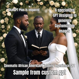 GPT, die filmreife afroamerikanische Hochzeitsbilder mit kultureller Eleganz, Melanin-Glow und emotionalen Vermächtnismomenten erstellen