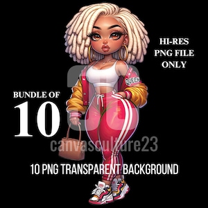 Dreadlocks blondes afro-américaines, art numérique 10 PNG, style veste universitaire, pose ludique, téléchargement immédiat pour POD