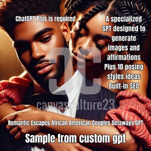 Romantische Flucht für afroamerikanische Paare Benutzerdefinierte GPT erstellt schöne Reisebilder Affirmationen für Kurzurlaub schließen kommerzielle Lizenz ein