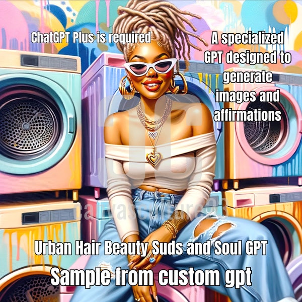 Urban Hair Beauty Suds and Soul Empower Your Look with Our Custom GPT, Featuring Affirmations and Images of Radiant Women on Laundry Dryers