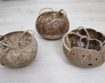 Set of 3 Floating Coconut Planters | Eco-friendly Vintage Style | Weatherproof | Suitable for indoor and outdoor | Garden and Home Decor