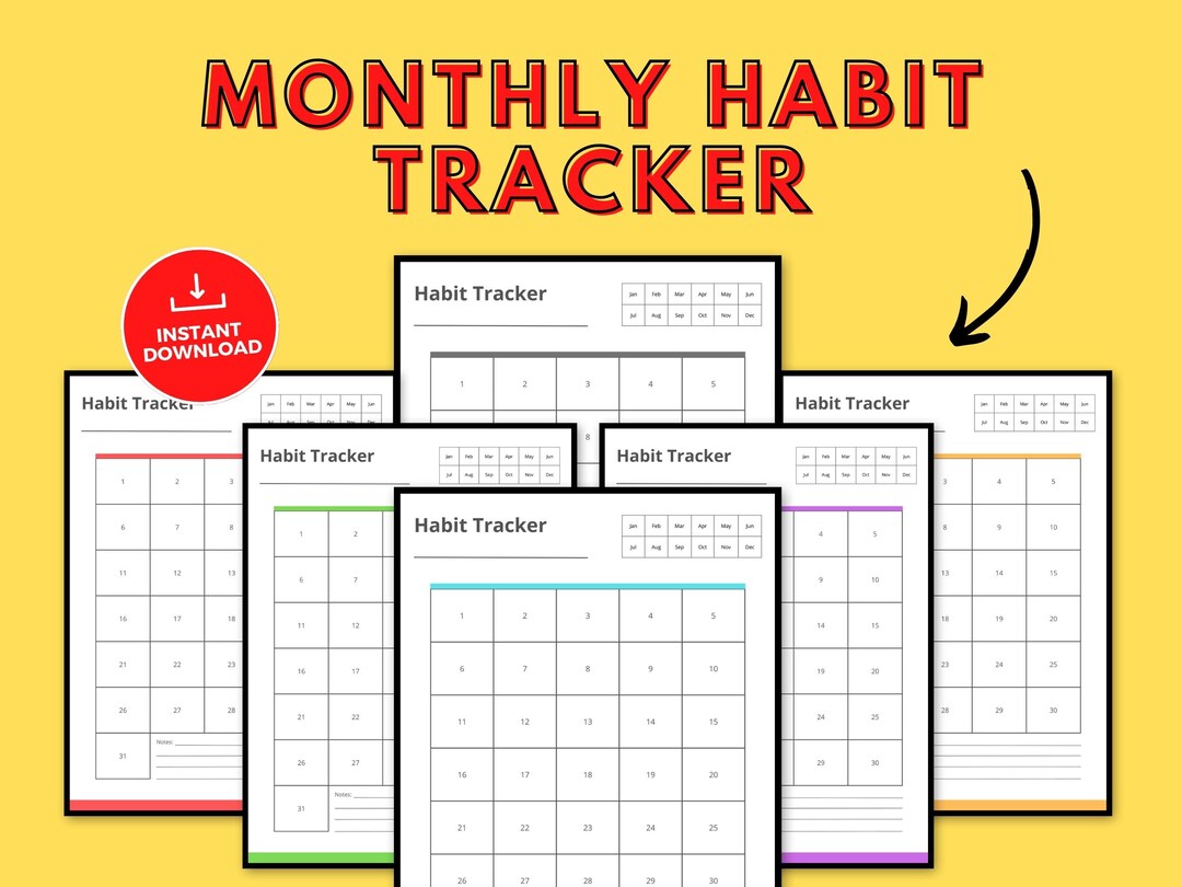 Monthly Habit Tracker Printable Routine Tracker Canva Template Habit