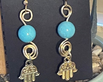 Handmade dangle hamsa earrings