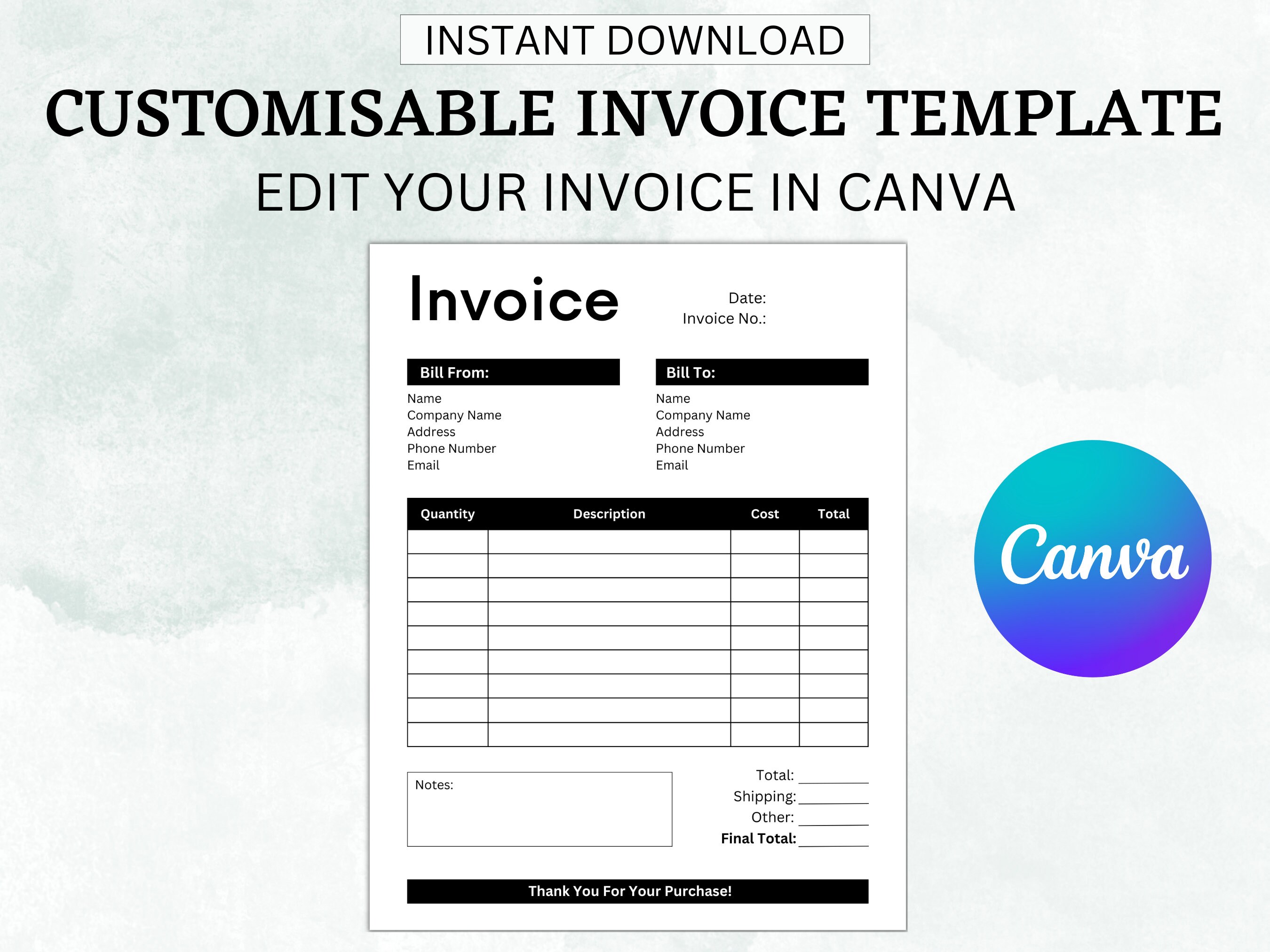 Invoice Editable Template 2 Canva Template Business Invoice Etsy Invoice Editable Template 2 Canva Template Business Invoice Etsy