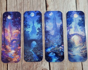 Moonlight Magic Castle Bookmarks- Handmade and Unique, Fantasy, Bookmark, Metal or Photopaper with laminate