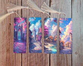 Fantasy Metal Bookmark, Acrylic Art Landscape, D&D TTRPG Accessory, Medieval Scene Bookmarker