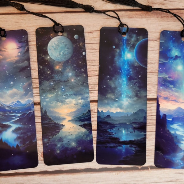Beautiful Night Sky Metal Bookmarks, Bookmark with Tassels, Set of 4, Galaxy bookmarks for booklovers