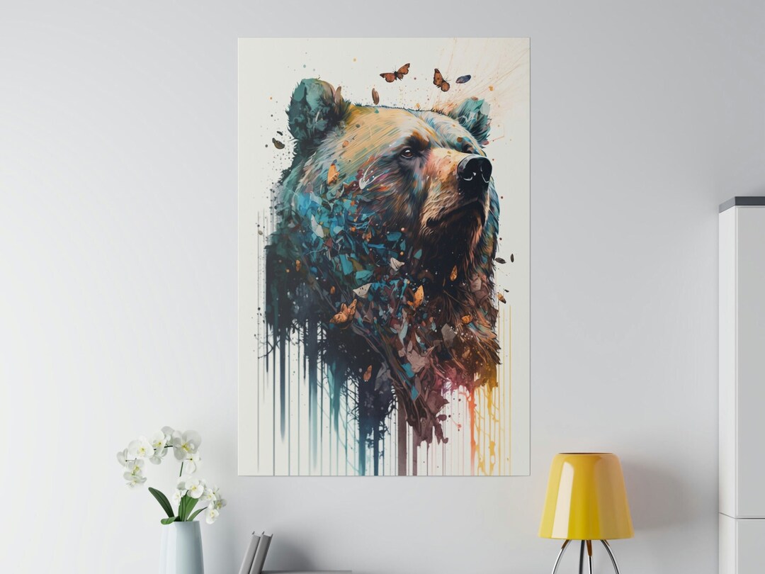 Colorful Bear Drip Painting Style, Fine Art Prints on Canvas for Home