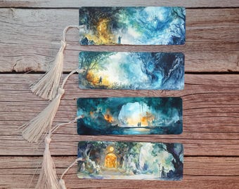 Watercolor style Fantasy Bookmarks - D&D Inspired Landscapes - Handmade Gift