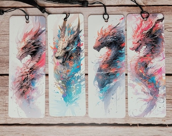 Colorful Dragon Bookmark for Fantasy Readers - Handmade and Unique, Fantasy Dragon Bookmark, Metal or Photo paper with laminate