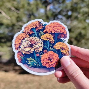 Vibrant Marigold Flowers Die Cut Sticker for Decorating and Personalizing Your Items, Nature Stickers