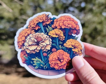 Vibrant Marigold Flowers Die Cut Sticker for Decorating and Personalizing Your Items, Nature Stickers