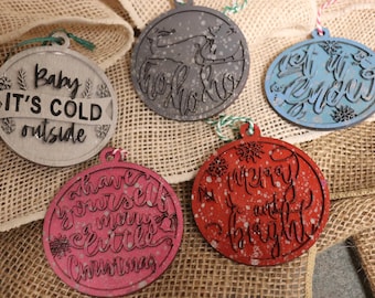 Adornos navideños de madera hechos a mano / Juego de 5 / Decoración rústica navideña