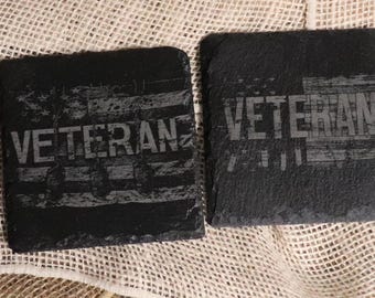 Veteran Tribute Slate-underlägg - Natursten American Eagle & Motorcycle Collection - Varje set har 4 underlägg.