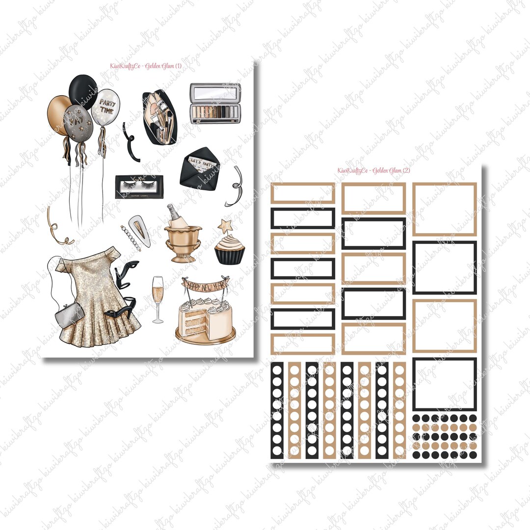 Golden Glam New Year Sticker Kit | Gold Black Celebration Stickers ...