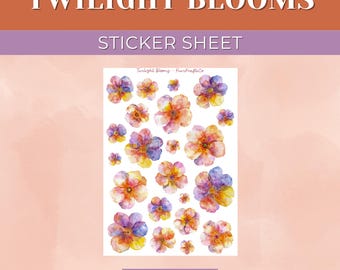 Watercolor Flower Stickers: Twilight Blooms, Sunset Colors - Planner, Journal