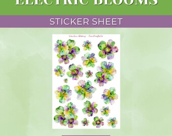 Watercolor Floral Stickers: Electric Blooms, Planner Journaling