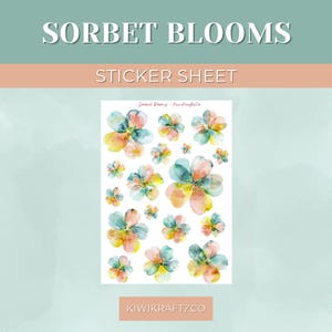 Watercolor Floral Stickers: Sorbet Blooms, Pastel Planner Stickers