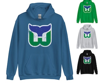 Hartford Whalers Worn Distressed Logo Vintage NHL Retro Hockey Hoodie Old Time Hockey Hooded Sweatshirt