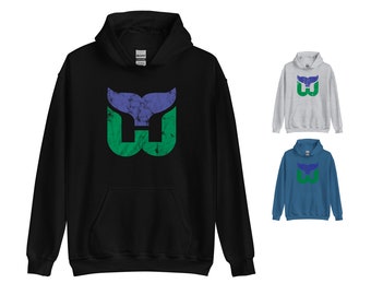 Hartford Whalers Worn Distressed Logo No Outline Vintage NHL Retro Hockey Hoodie Old Time Hockey Hooded Sweatshirt