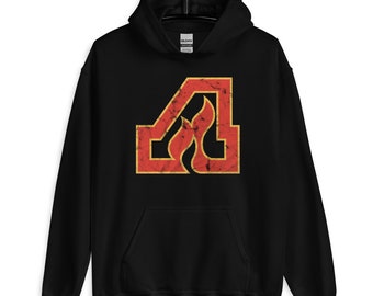 Atlanta Flames Worn Distressed Logo Vintage NHL Retro Hockey Black Hoodie Old Time Hockey Hooded Sweatshirt