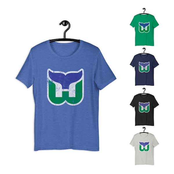 Hartford Whalers Worn Distressed Logo Vintage NHL Retro Hockey T-Shirt Old Time Hockey Shirt