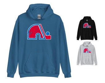 Quebec Nordiques Worn Distressed Logo Vintage NHL Retro Hockey Hoodie Old Time Hockey Hooded Sweatshirt