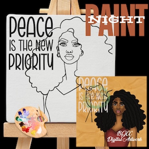 Black Girl Clipart, Canvas Printable/ Pre Drawn Outline Canvas Girls Night Out/ DIY Canvas/ Party/ Paint Kit/ PNG/ paint party/ Adults/Teens