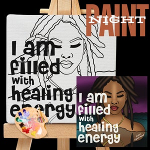 Black Girl Clipart, Canvas Printable/ Pre Drawn Outline Canvas Girls Night Out/ DIY Canvas/ Party/ Paint Kit/ PNG/ paint party/ Adults/Teens