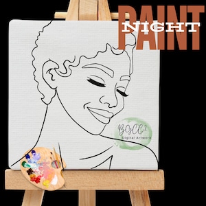 Black Girl Clipart, Canvas Printable/ Pre Drawn Outline Canvas Girls Night Out/ DIY Canvas/ Party/ Paint Kit/ PNG/ paint party/ Adults/Teens